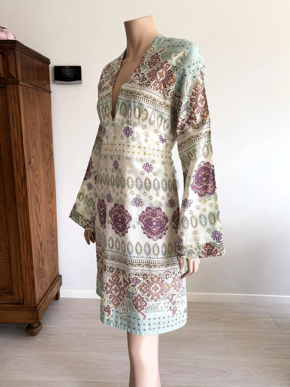 Vestido Ligne Kiwi – tamanho G – estampa boho – 100% algodão – decote em V – photo 3